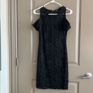 Black lace shoulder cut out dress